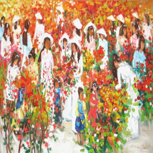 Lam Duc Manh , vietnam artist , vietnam painting , vietnam art , buy paintings online , Hanoi , flower market