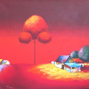 Thieu Cong Binh , landscape painting , red