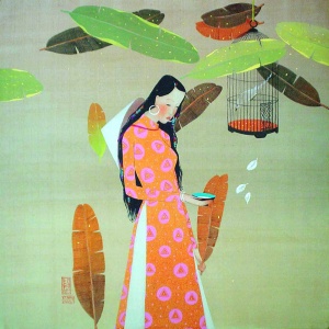 Vu Tuan , vietnam artist , vietnam art , vietnam painting , lady , autumn